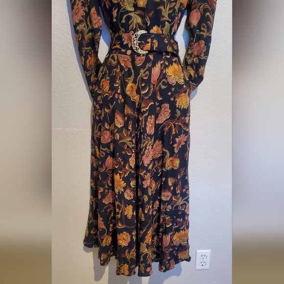 Vintage E.D. Michaels Autumn Floral Long Sleeve Belted Long Dress Size Small - Picture 3 of 9